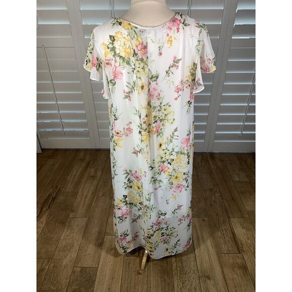 Emma Michele White Pink Floral Chiffon Slip Dress 3X Flutter Sleeve Brunch NEW - Picture 4 of 12